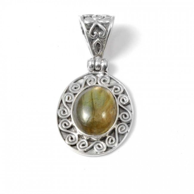 Pendentif pierre et argent ouvragé de spirales - BIJOUX ARGENT - Boutique Nirvana