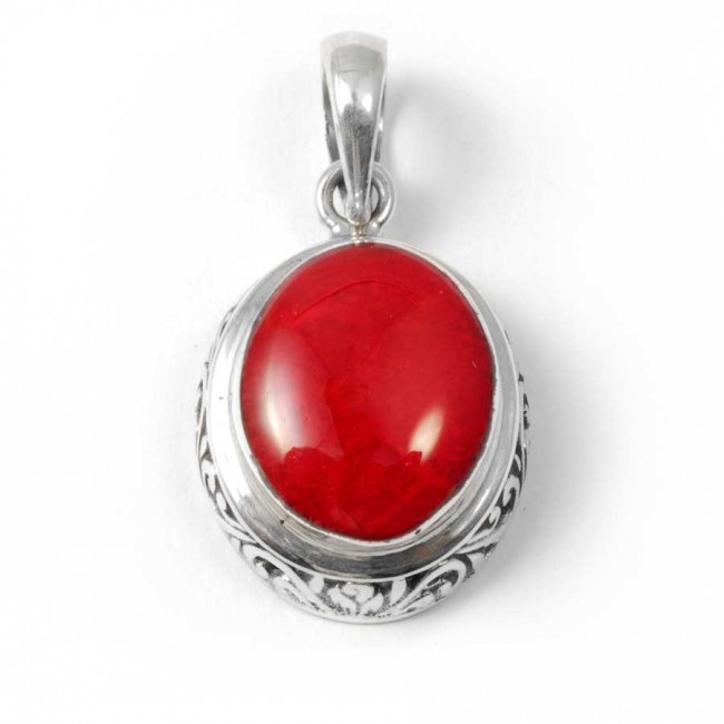 Embossed Gemstone Pendant - Silver Jewellery - Boutique Nirvana