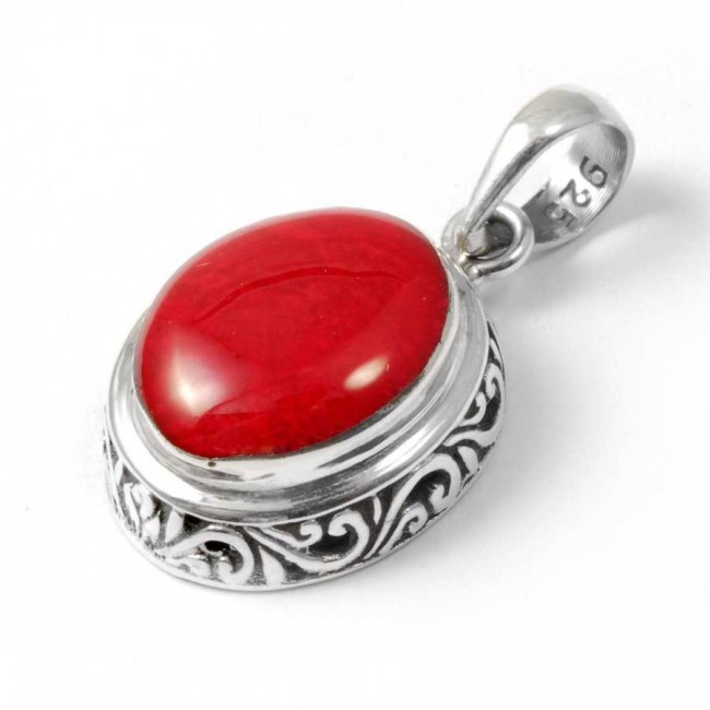 Embossed Gemstone Pendant - Silver Jewellery - Boutique Nirvana