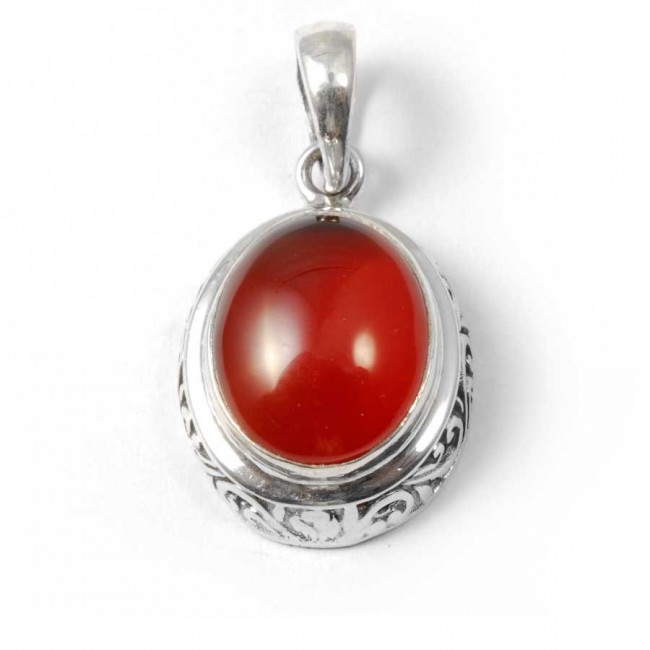Embossed Gemstone Pendant - Silver Jewellery - Boutique Nirvana