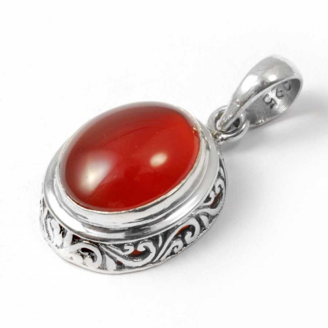 Embossed Gemstone Pendant - Silver Jewellery - Boutique Nirvana