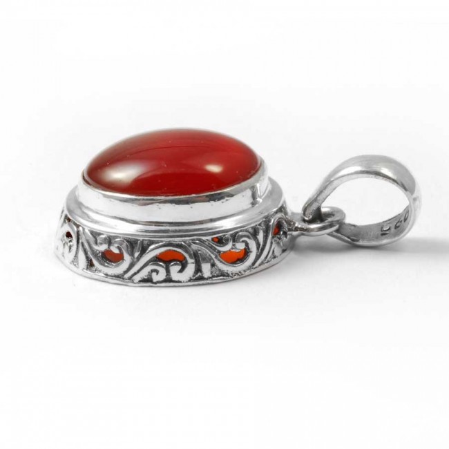 Embossed Gemstone Pendant - Silver Jewellery - Boutique Nirvana