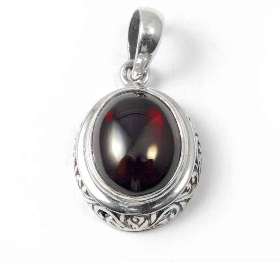 Embossed Gemstone Pendant - Silver Jewellery - Boutique Nirvana