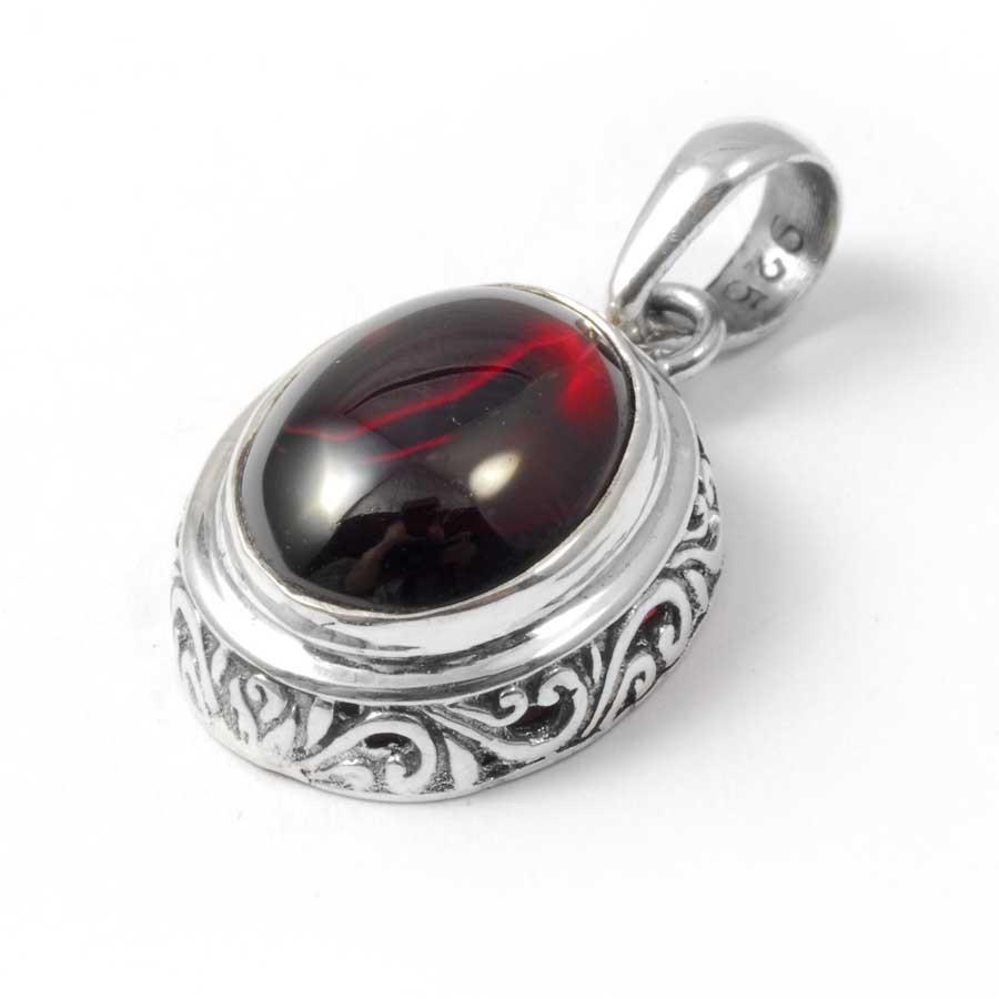 Embossed Gemstone Pendant - Silver Jewellery - Boutique Nirvana