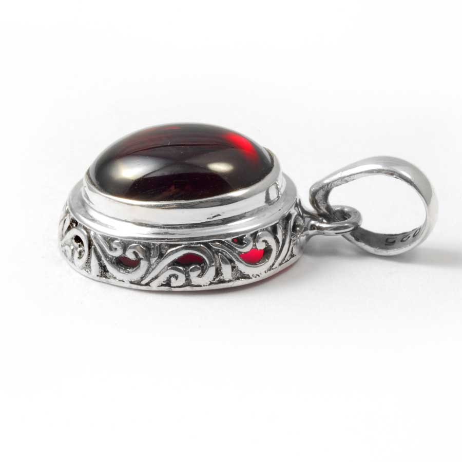 Embossed Gemstone Pendant - Silver Jewellery - Boutique Nirvana