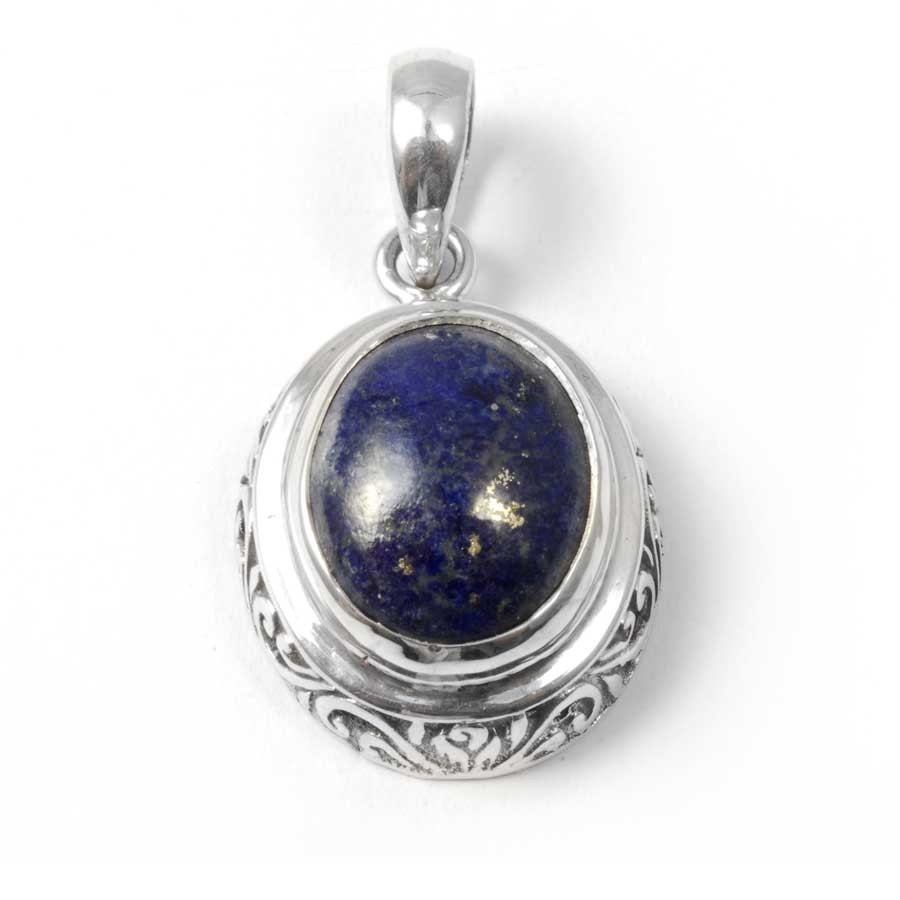 Embossed Gemstone Pendant - Silver Jewellery - Boutique Nirvana