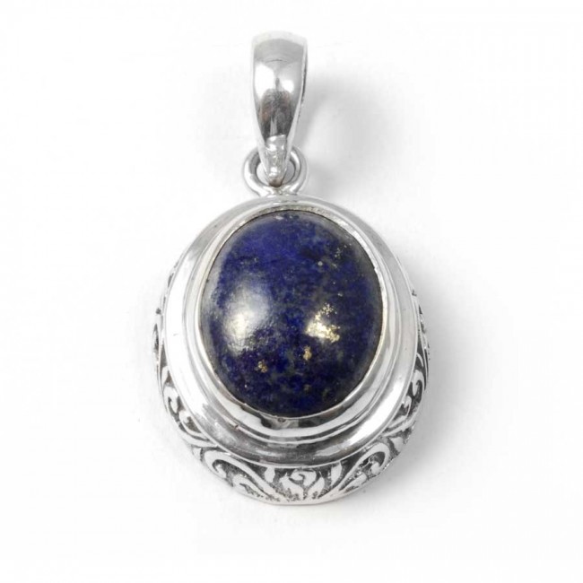 Embossed Gemstone Pendant - Silver Jewellery - Boutique Nirvana