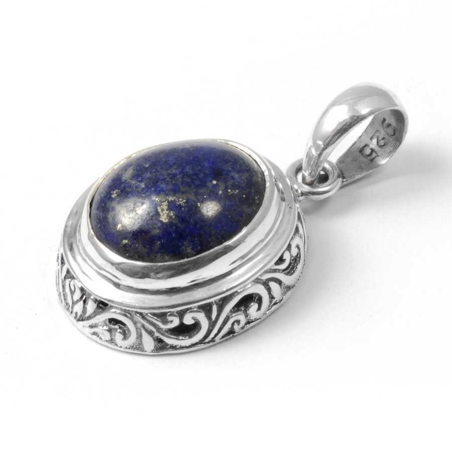 Embossed Gemstone Pendant - Silver Jewellery - Boutique Nirvana