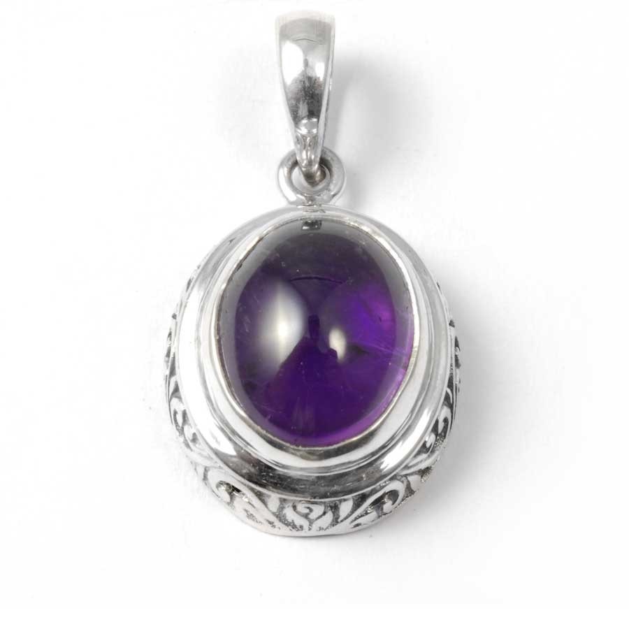 Embossed Gemstone Pendant - Silver Jewellery - Boutique Nirvana