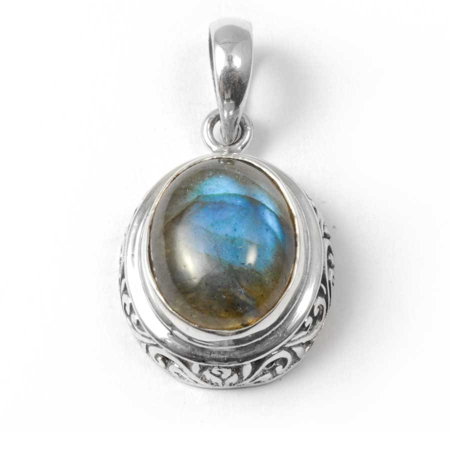 Embossed Gemstone Pendant - Silver Jewellery - Boutique Nirvana