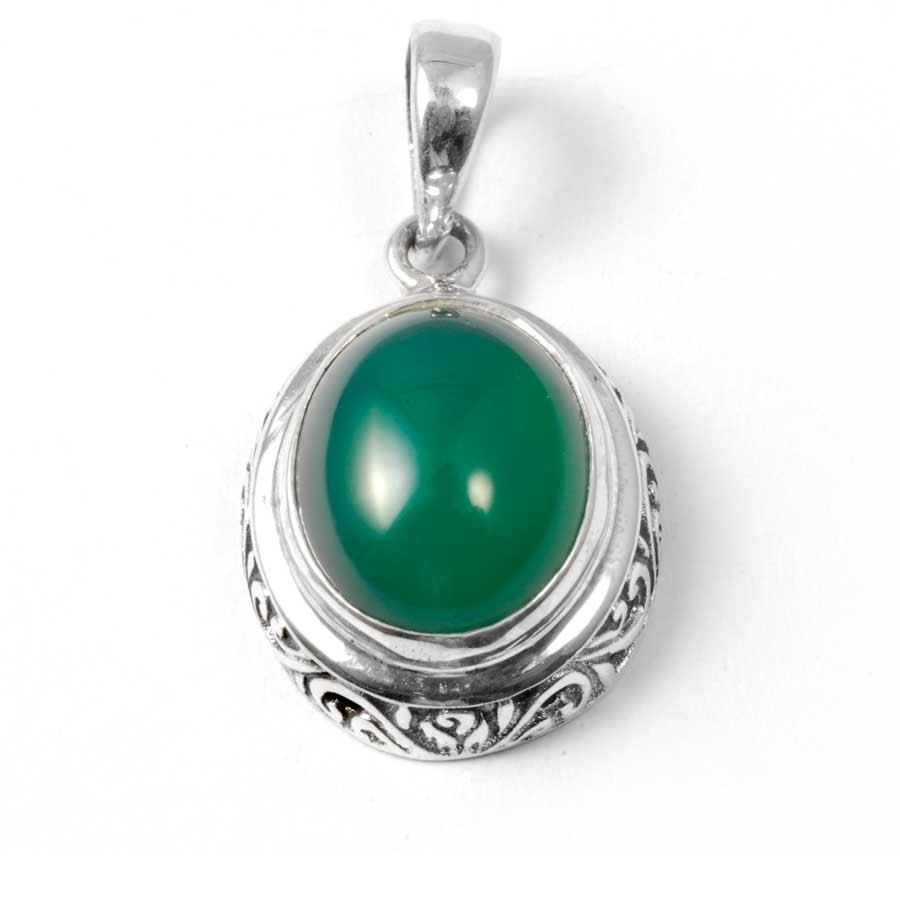 Embossed Gemstone Pendant - Silver Jewellery - Boutique Nirvana