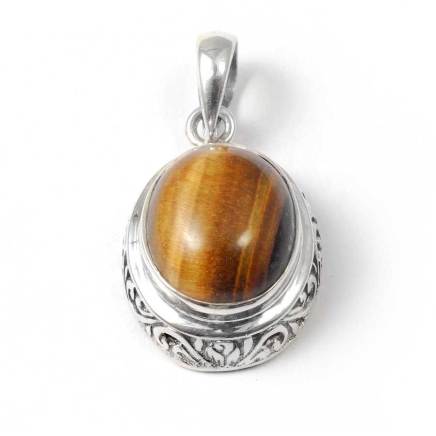 Embossed Gemstone Pendant - Silver Jewellery - Boutique Nirvana