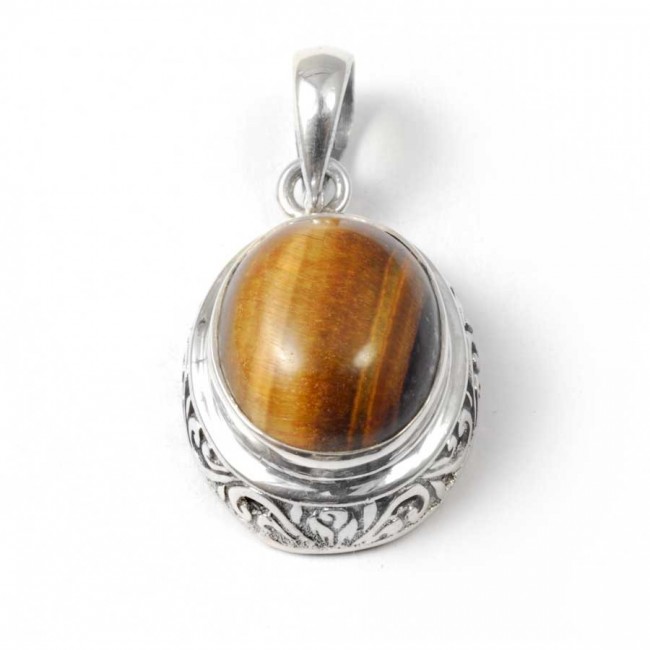 Embossed Gemstone Pendant - Silver Jewellery - Boutique Nirvana