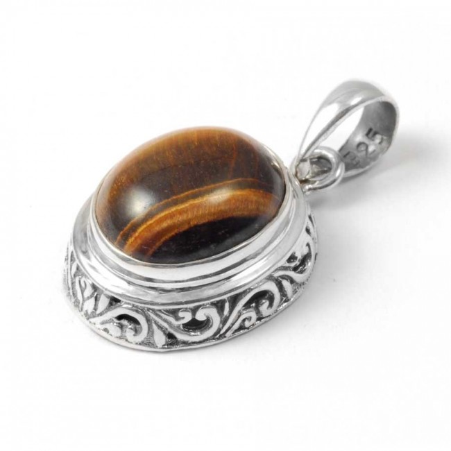 Embossed Gemstone Pendant - Silver Jewellery - Boutique Nirvana