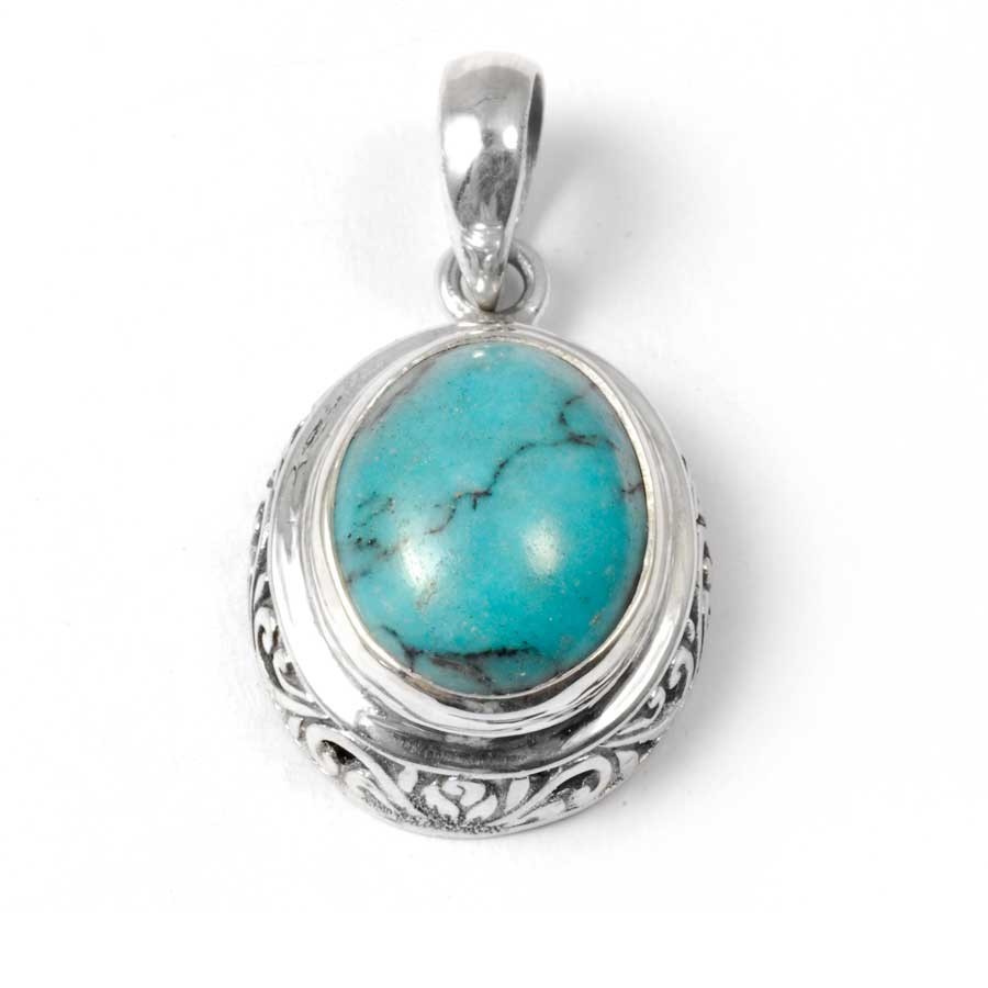 Embossed Gemstone Pendant - Silver Jewellery - Boutique Nirvana