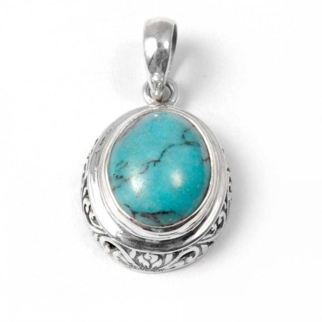 Embossed Gemstone Pendant - Silver Jewellery - Boutique Nirvana