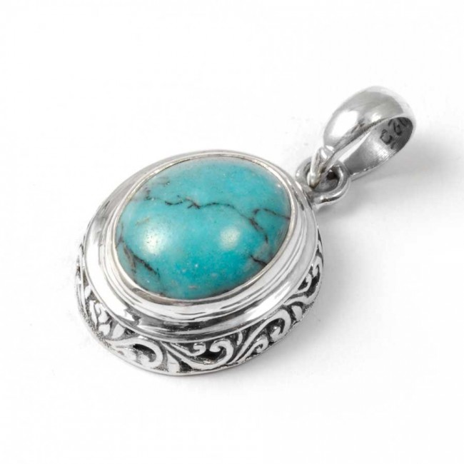 Embossed Gemstone Pendant - Silver Jewellery - Boutique Nirvana