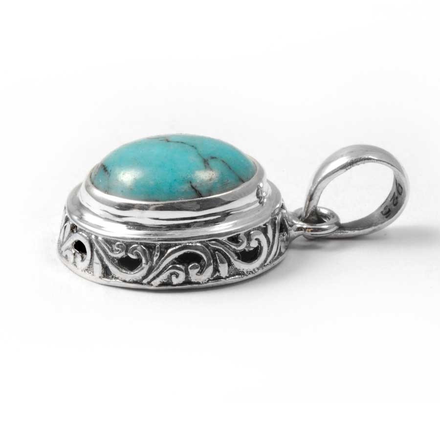 Embossed Gemstone Pendant - Silver Jewellery - Boutique Nirvana