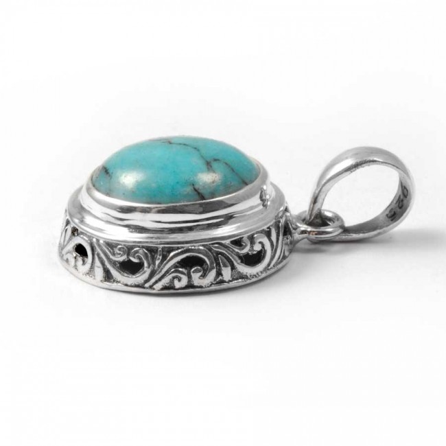 Embossed Gemstone Pendant - Silver Jewellery - Boutique Nirvana