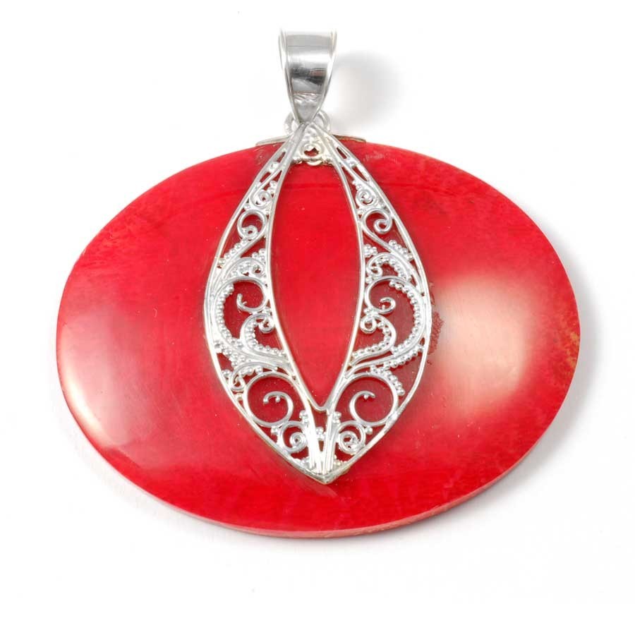 Pendentif ovale filigrane et pierre Argent - BIJOUX ARGENT - Boutique Nirvana