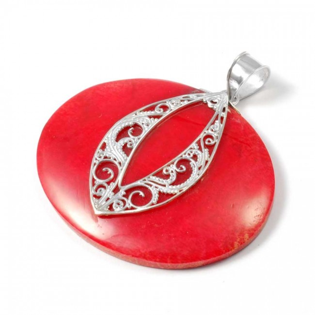 Pendentif ovale filigrane et pierre Argent - BIJOUX ARGENT - Boutique Nirvana