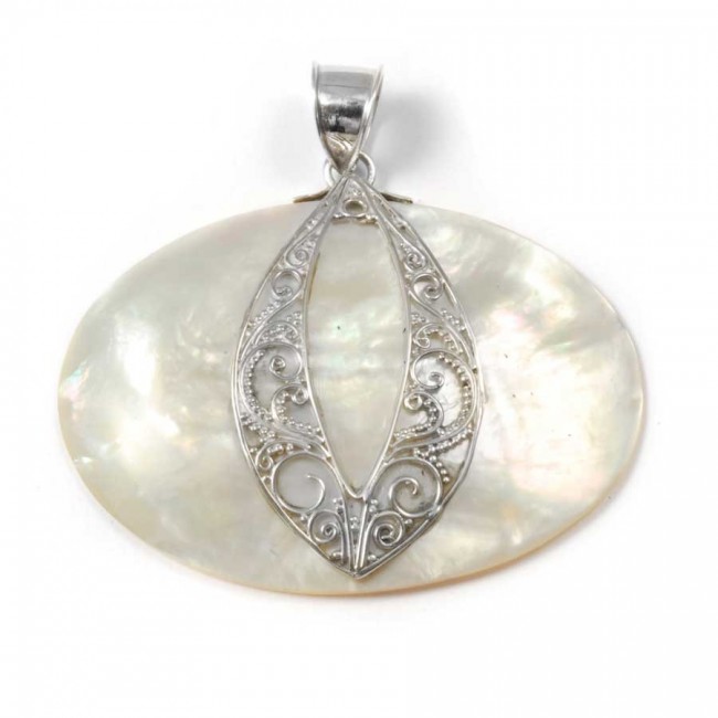 Pendentif ovale filigrane et pierre Argent - BIJOUX ARGENT - Boutique Nirvana