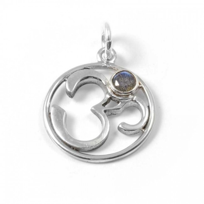 Om Pendant with Natural Stone - Silver Jewellery - Boutique Nirvana