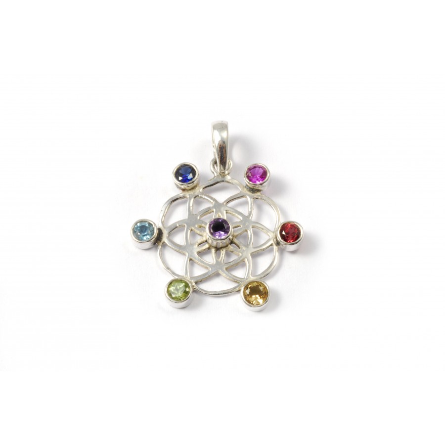 Pendentif chakras argent et pierres naturelles - BIJOUX ARGENT - Boutique Nirvana