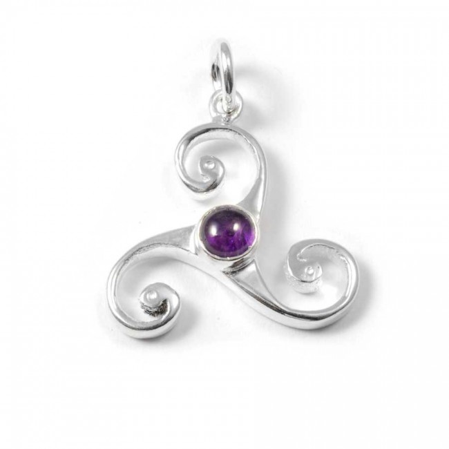 Celtic Triple Spiral Pendant with Gemstone - Silver Jewellery - Boutique Nirvana