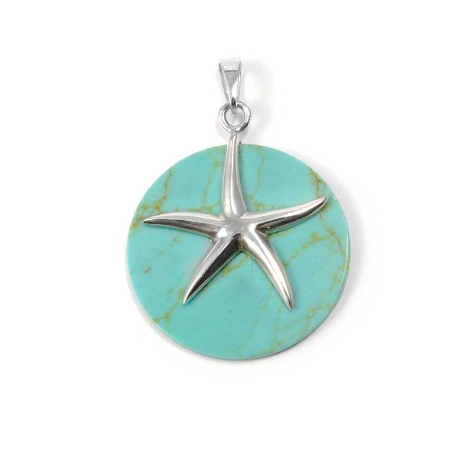 Beautiful Circular Natural Stone with Silver Starfish - Silver Jewellery - Boutique Nirvana
