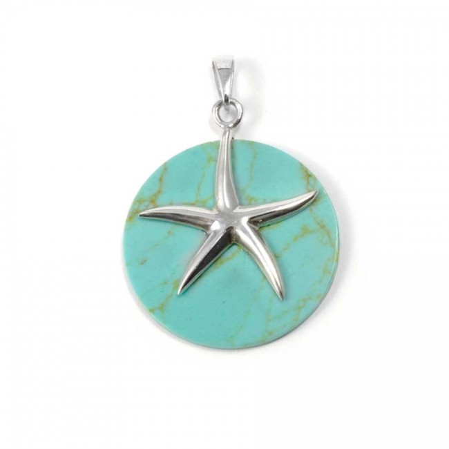 Beautiful Circular Natural Stone with Silver Starfish - Silver Jewellery - Boutique Nirvana