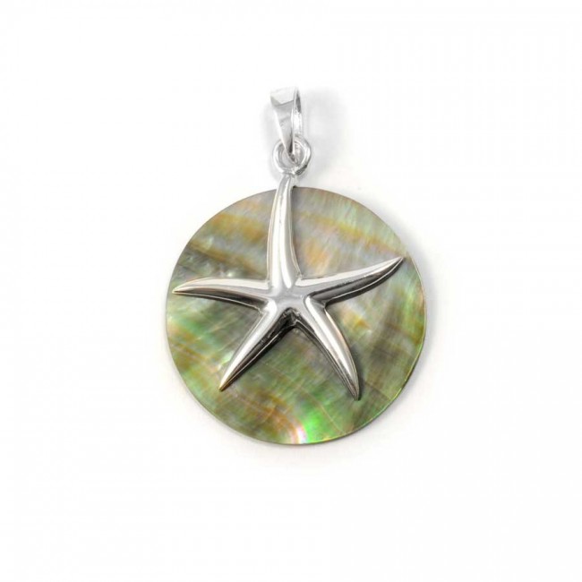 Pendentif argent Rond de Pierre et Etoile de Mer en Argent - BIJOUX ARGENT - Boutique Nirvana