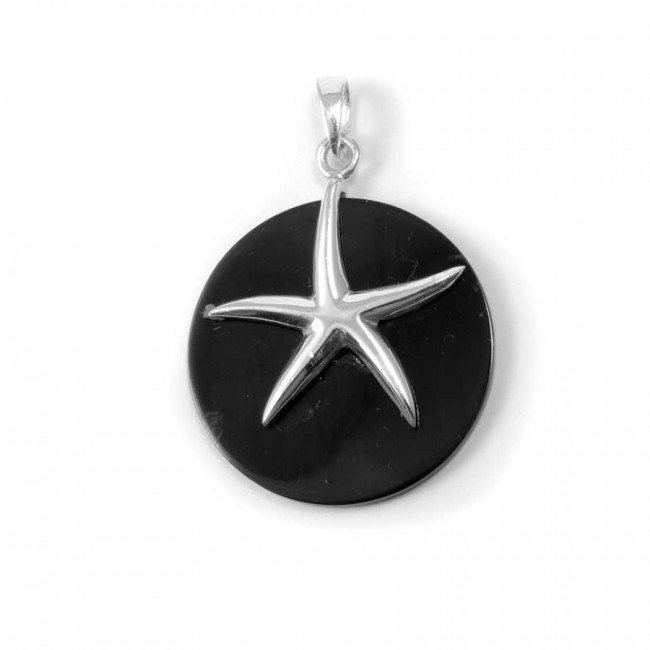Beautiful Circular Natural Stone with Silver Starfish - Silver Jewellery - Boutique Nirvana