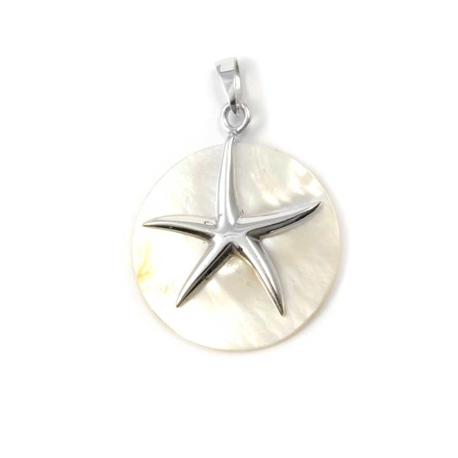 Beautiful Circular Natural Stone with Silver Starfish - Silver Jewellery - Boutique Nirvana