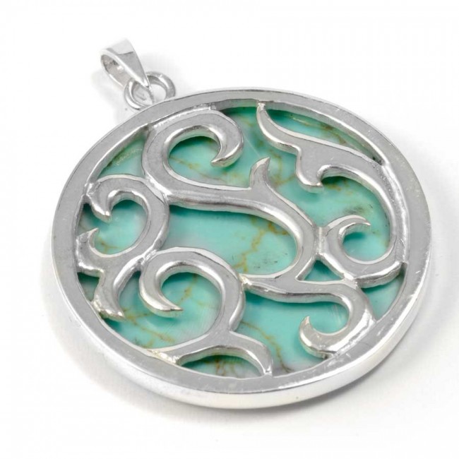 Pendentif rond en argent ouvragé avec Pierre - BIJOUX ARGENT - Boutique Nirvana