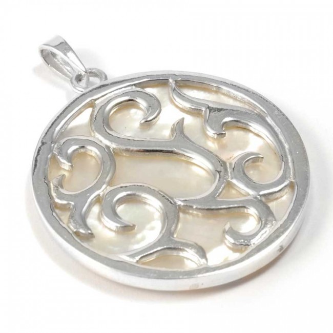 Pendentif rond en argent ouvragé avec Pierre - BIJOUX ARGENT - Boutique Nirvana