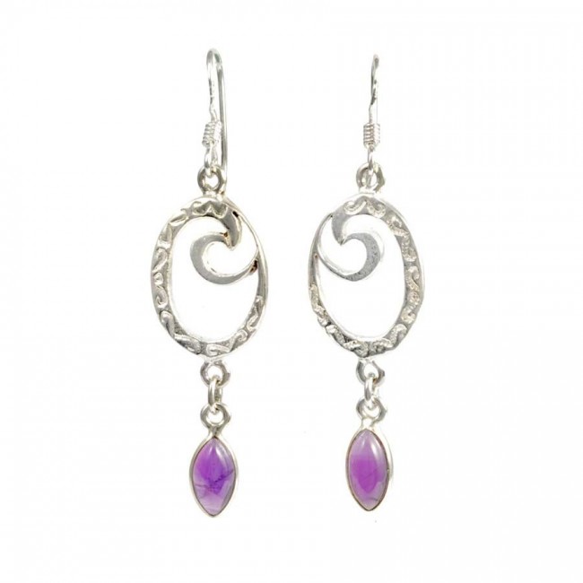 Silver and Stone Spiral Earrings - Silver Jewellery - Boutique Nirvana