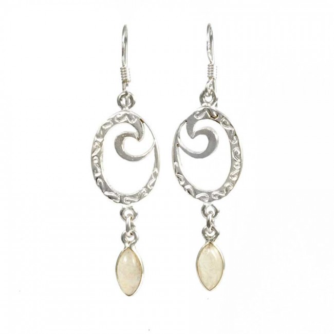 Silver and Stone Spiral Earrings - Silver Jewellery - Boutique Nirvana