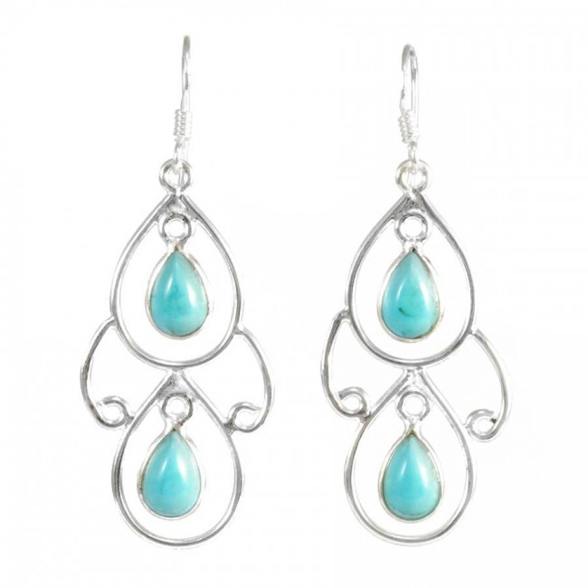 Boucles d'oreilles pendante en argent avec 2 pierres - BIJOUX ARGENT - Boutique Nirvana