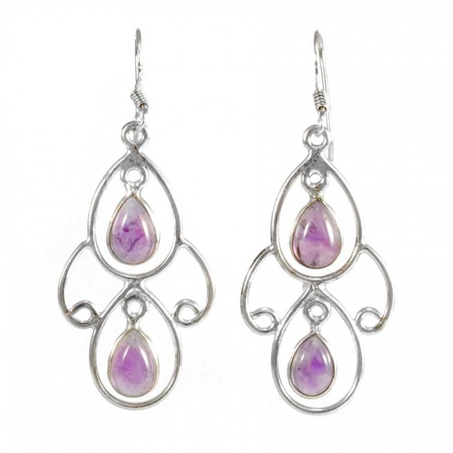 Boucles d'oreilles pendante en argent avec 2 pierres - BIJOUX ARGENT - Boutique Nirvana
