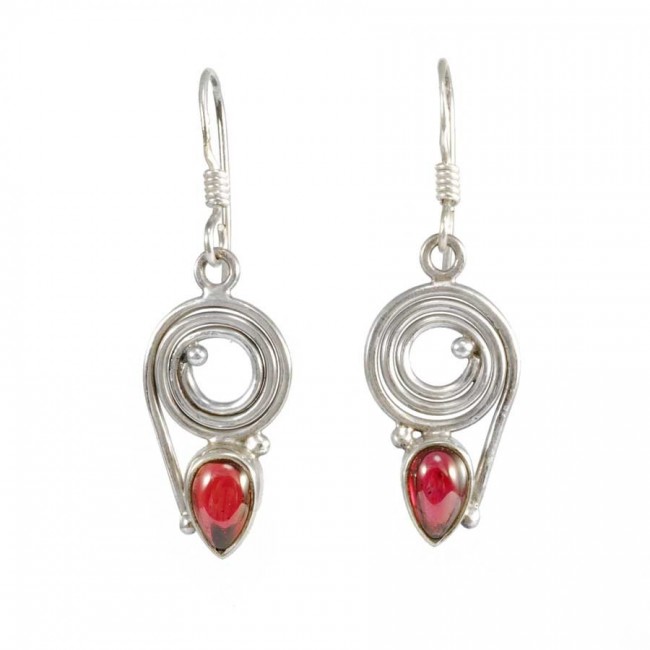 Silver Spiral Earrings with Natural Stone - Silver Jewellery - Boutique Nirvana