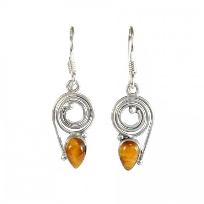 Silver Spiral Earrings with Natural Stone - Silver Jewellery - Boutique Nirvana