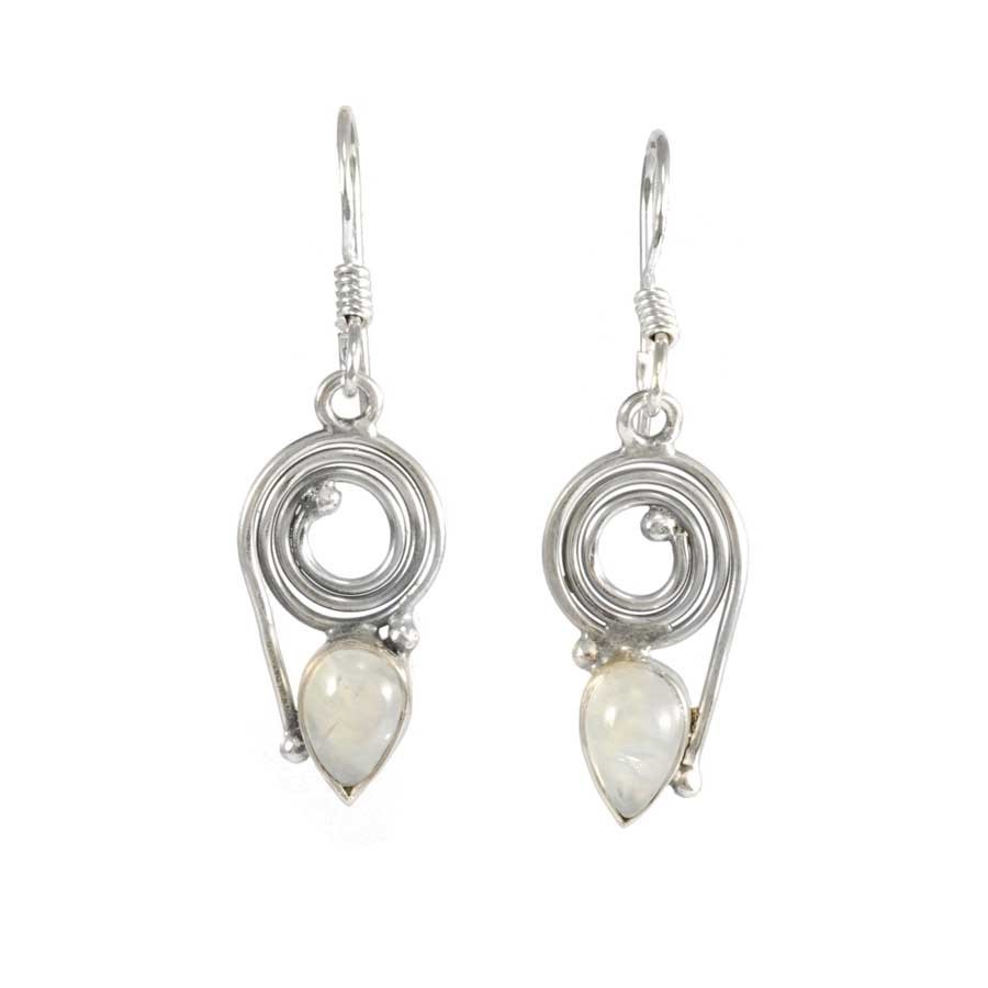Silver Spiral Earrings with Natural Stone - Silver Jewellery - Boutique Nirvana