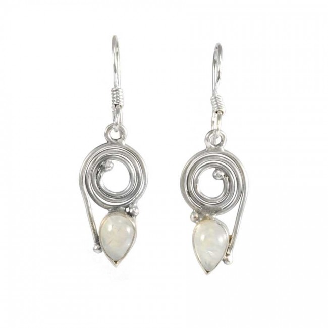 Silver Spiral Earrings with Natural Stone - Silver Jewellery - Boutique Nirvana