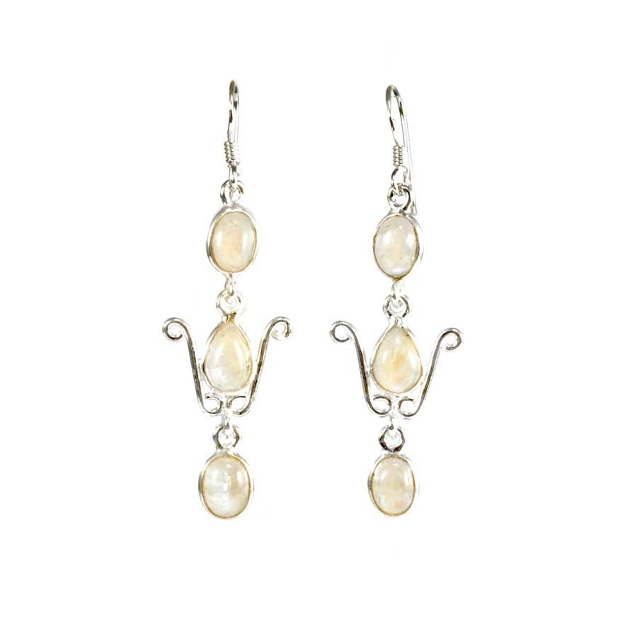 Elegant Three-Stone Drop Earrings - Silver Jewellery - Boutique Nirvana