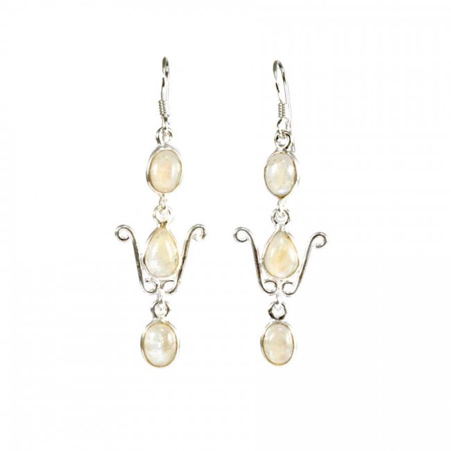 Elegant Three-Stone Drop Earrings - Silver Jewellery - Boutique Nirvana