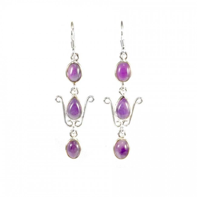 Elegant Three-Stone Drop Earrings - Silver Jewellery - Boutique Nirvana