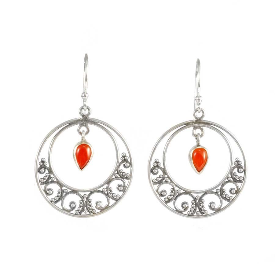 Circular Embellished Silver and Stone Earrings - Silver Jewellery - Boutique Nirvana