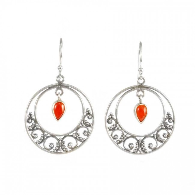 Boucles d'oreilles rondes en argent avec pierres pendantes - BIJOUX ARGENT - Boutique Nirvana