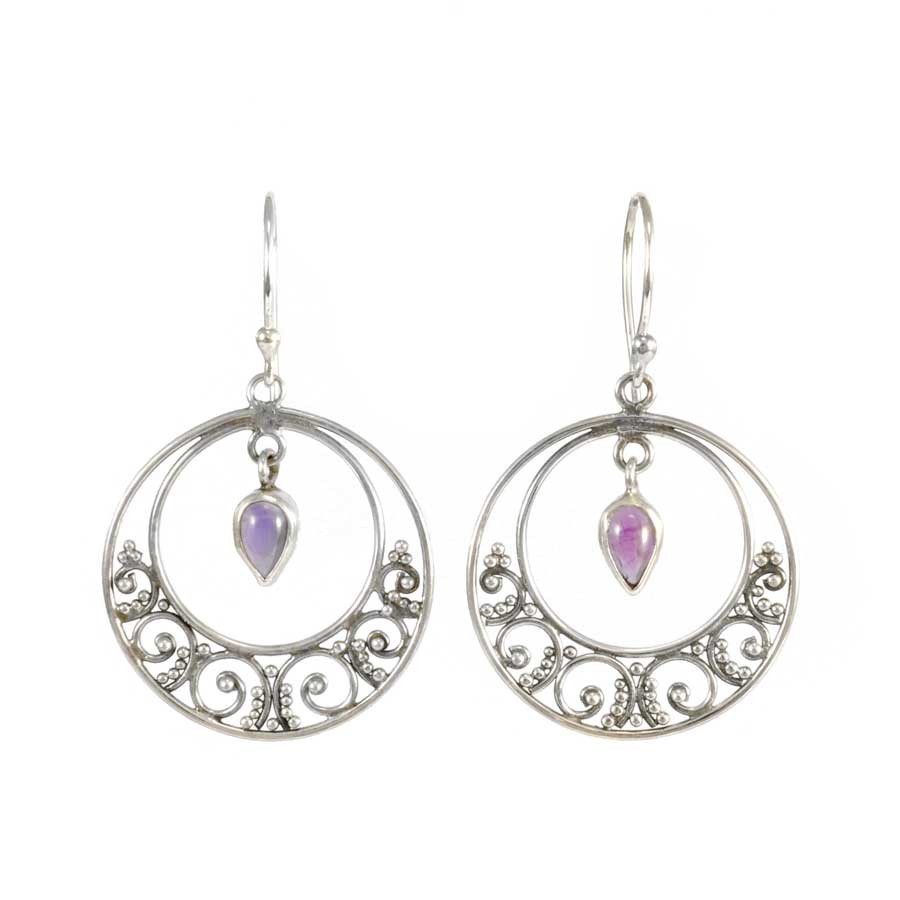 Circular Embellished Silver and Stone Earrings - Silver Jewellery - Boutique Nirvana